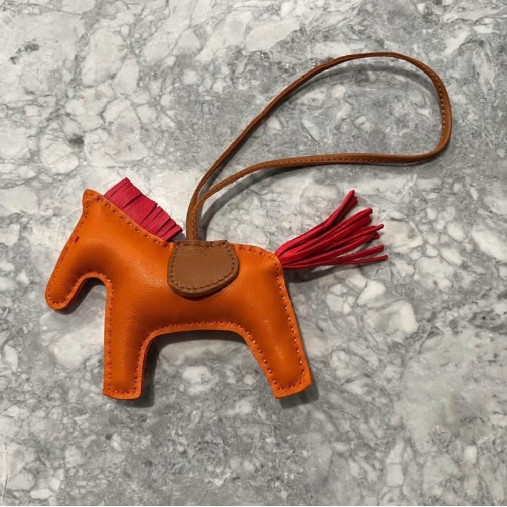 Orange and Pink Leather Horse Bag Charm